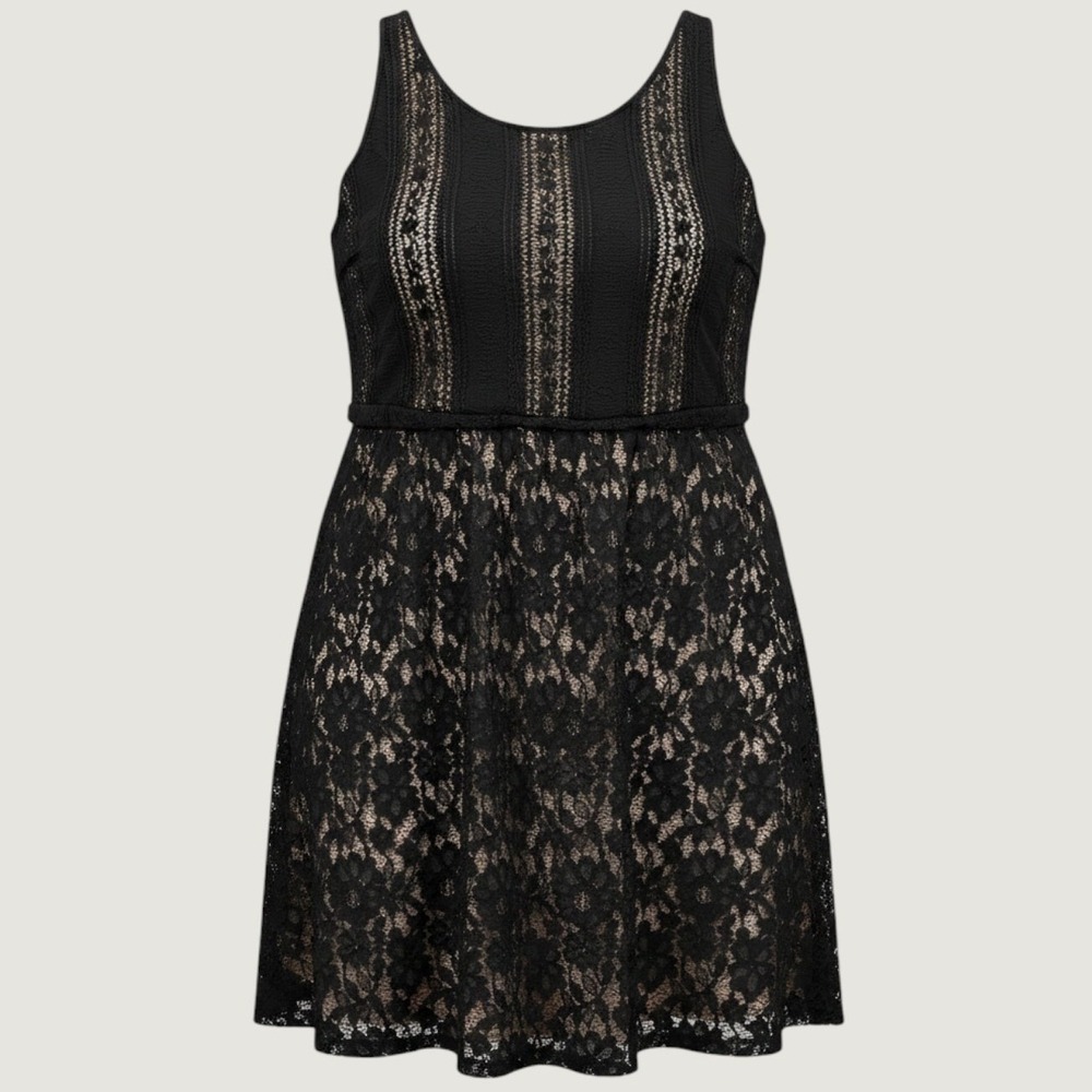 Lane Bryant Lace Dress Women's 20 Black Floral Overlay Nude Lining Midi A-Line